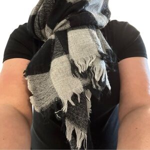 Wilfred Free Black & Grey Buffalo Plaid Wool Blanket Scarf
